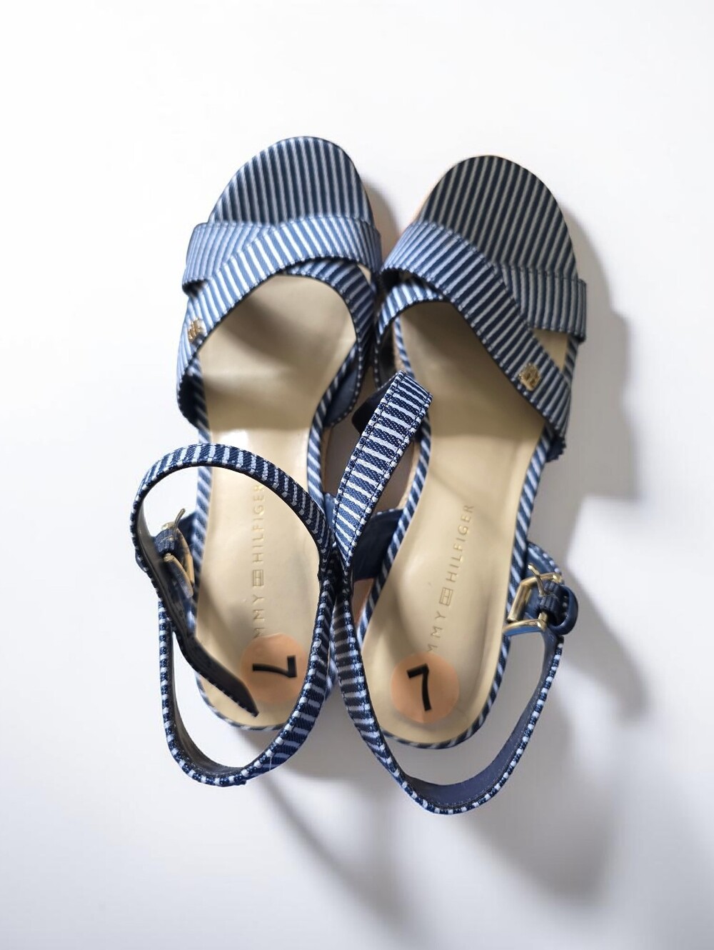 Tommy Hilfiger Navy Stripe Platform Sandals - Picture 1 of 6